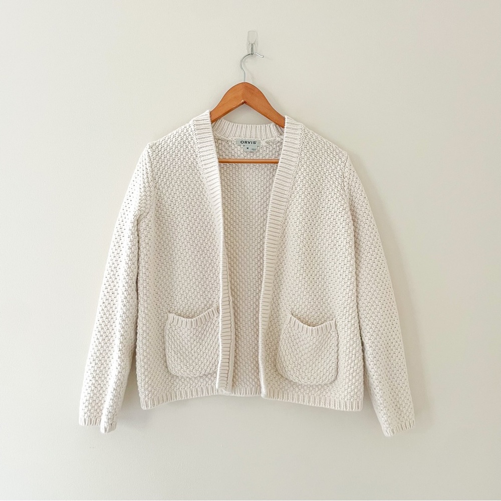 Orvis Knit Cream Chunky Cardigan Sweater, Size Medium